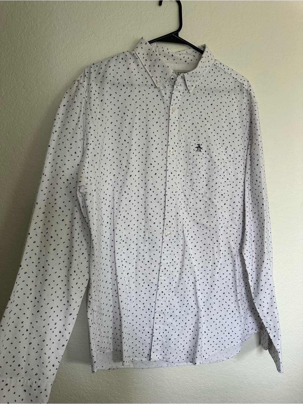 Original Penguin White Button-Down Shirt with Navy Micro Print
